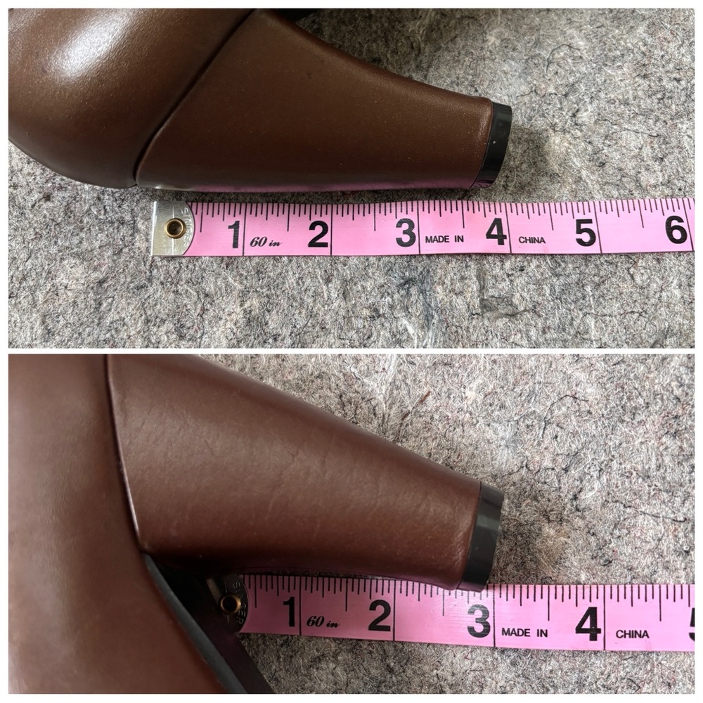 Crown Vintage brown leather ruffled T-strap heeled mary janes pumps - Picture 14 of 16